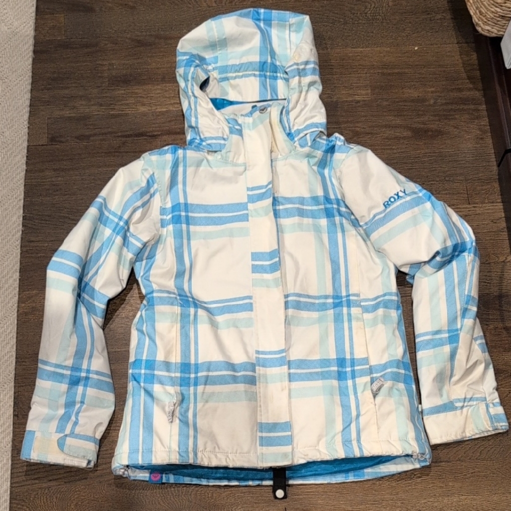 Roxy Aqua And White Checkered Jacket